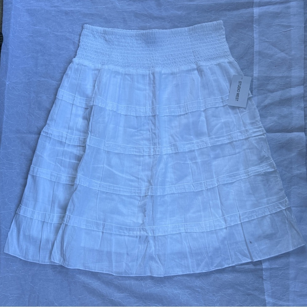 Studio West White A-Line Tiered Skirt Sz S